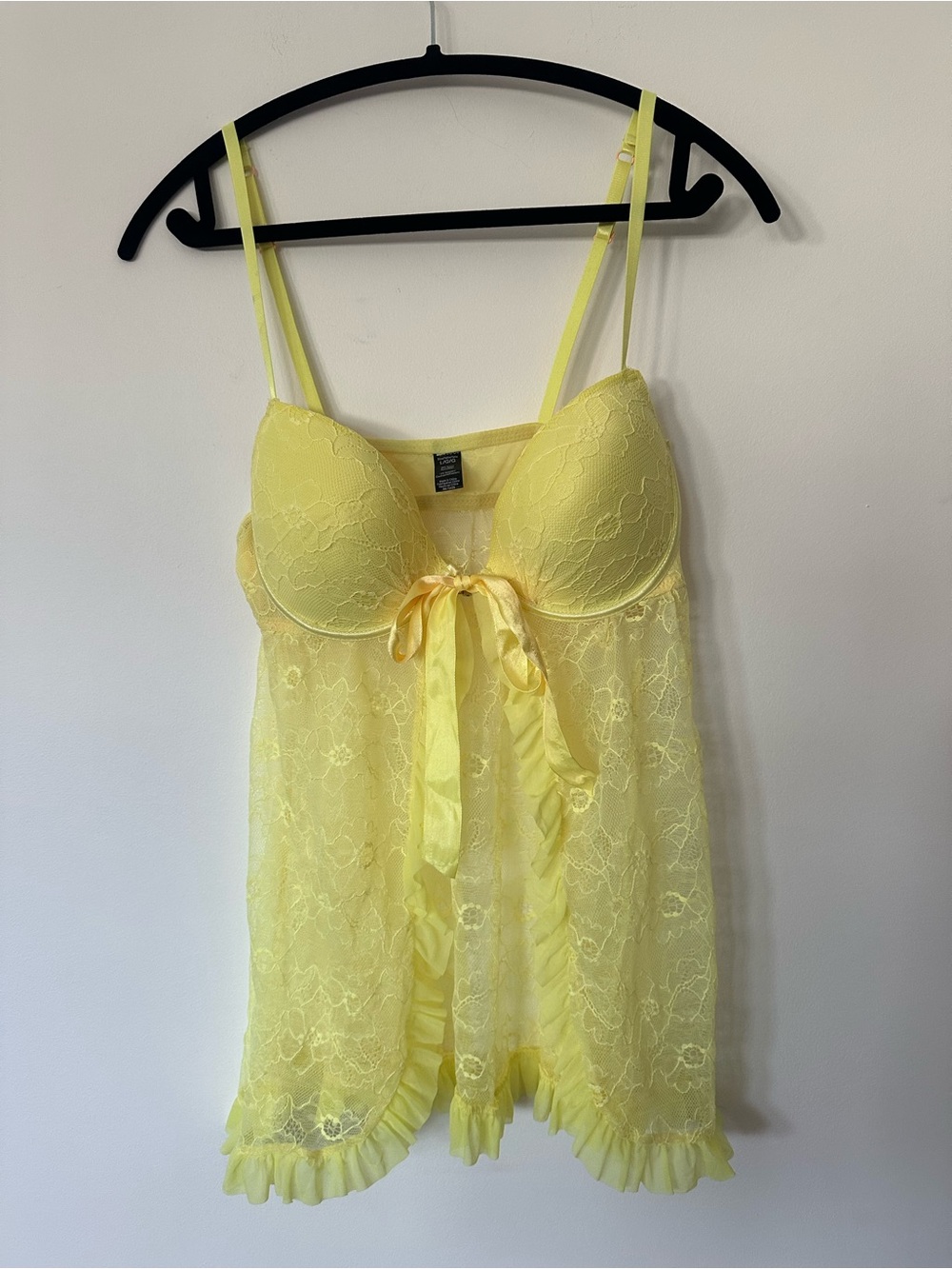 La Senza Yellow Lace Babydoll Chemise with Ribbon Tie Y2K Ethereal Fairycore - Picture 2 of 9